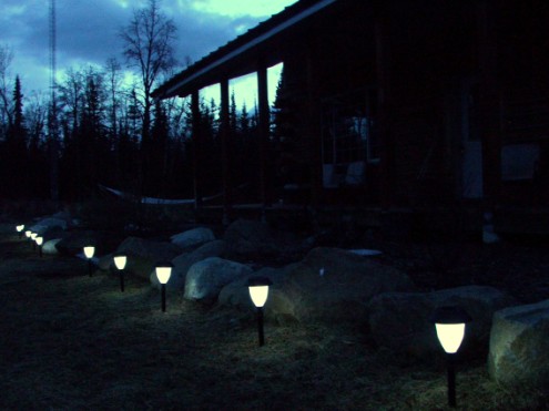 solar yard lights at night